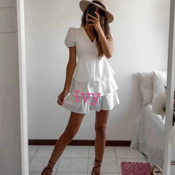 Zara Poplin Dress White‎ Size Small Ruffles - Picture 1 of 11